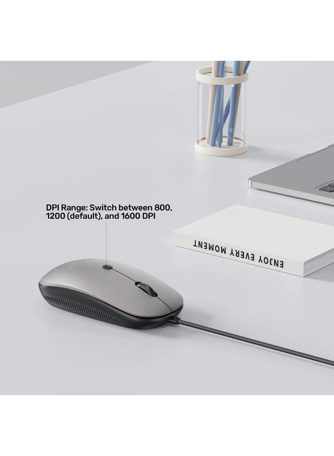 يوني تيك SlimTrack Wired Optical Mouse – Slim, Silent, 1600 DPI, Multi-Functional Scroll, USB-A Plug & Play - Image 4